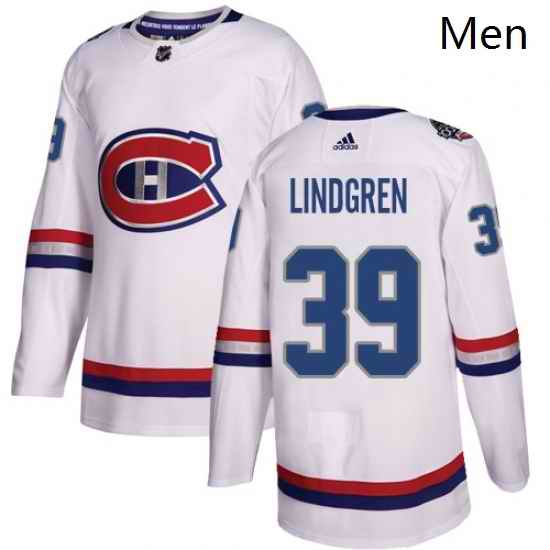 Mens Adidas Montreal Canadiens 39 Charlie Lindgren Authentic White 2017 100 Classic NHL Jersey